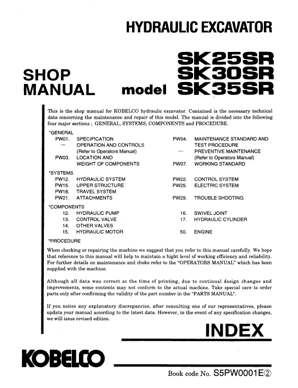 Kobelco Sk25sr, Sk30sr And Sk35sr Excavator Service Manual