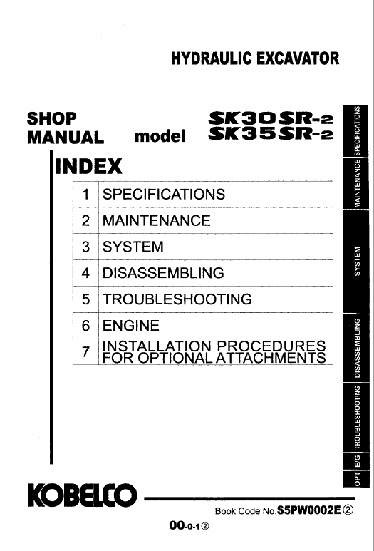 Kobelco Sk30sr-2 And Sk35sr-2 Excavator Service Manual