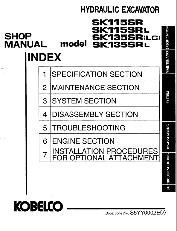 Kobelco Sk115sr And Sk135sr Excavator Service Manual