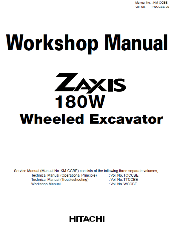 Hitachi Zx180w Wheeled Excavator Service Manual