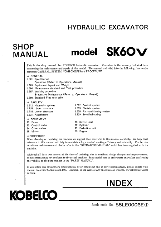 Kobelco Sk60v Excavator Service Manual