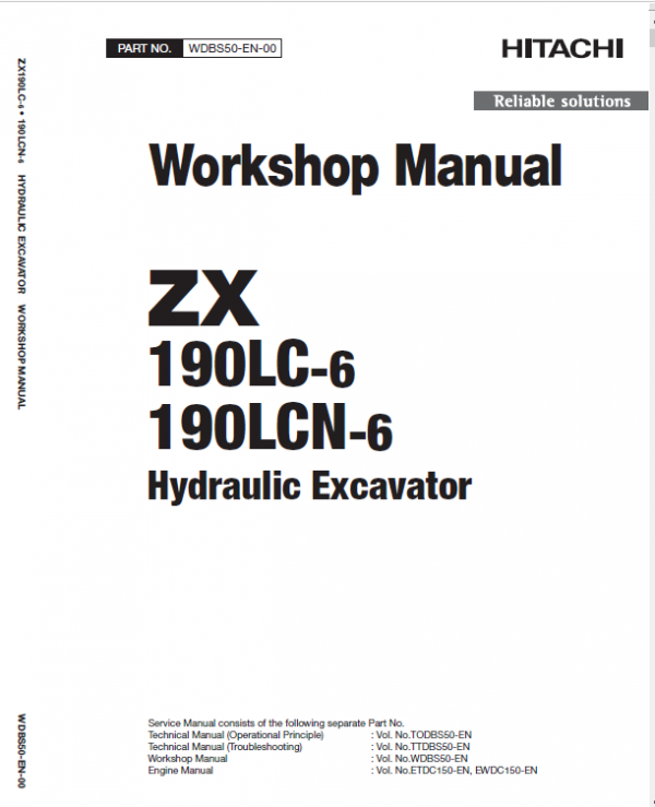 Hitachi Zx190lc-5b And Zx190lc-6 Excavator Service Manual