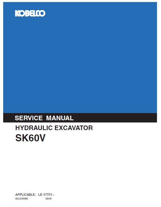 Kobelco Sk60v Excavator Service Manual