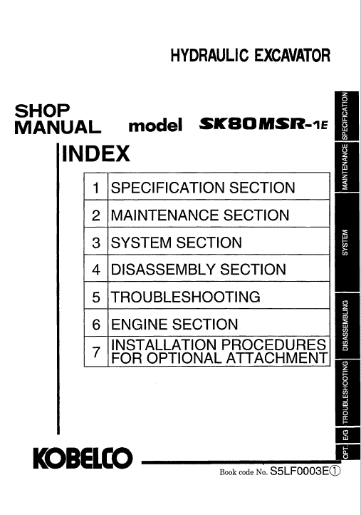 Kobelco Sk80msr-1e And Sk80msr-1es Excavator Service Manual