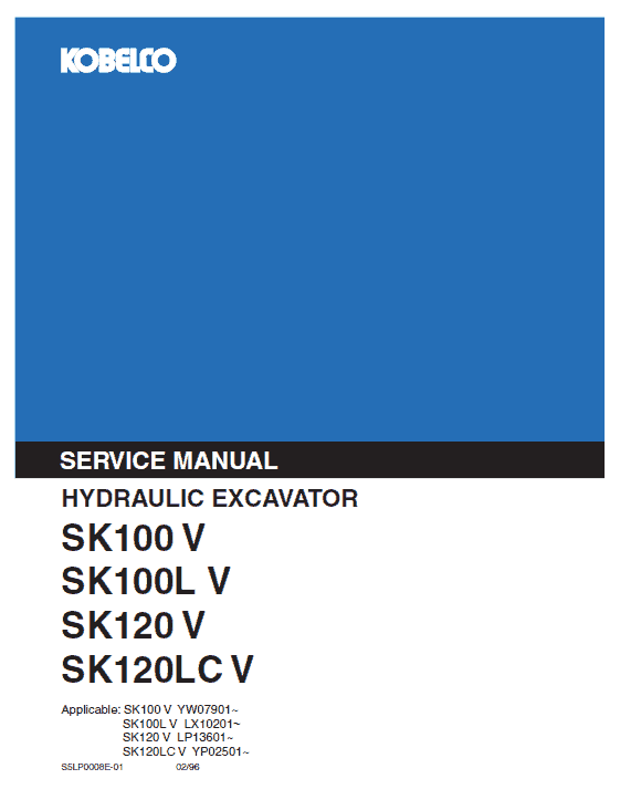 Kobelco Sk100-v, Sk100l-v, Sk120-v, Sk120lc-v Excavator Service Manual