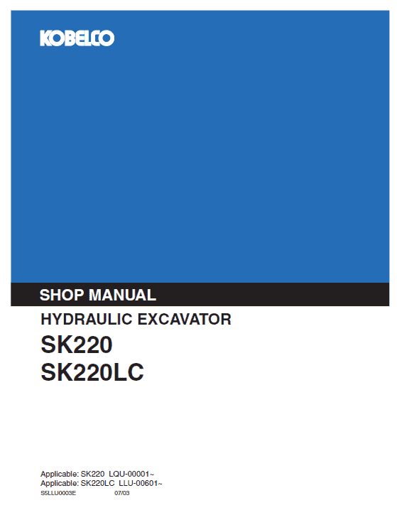 Kobelco Sk220 And Sk220lc Excavator Service Manual