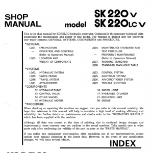 Kobelco Sk220-v And Sk220lc-v Excavator Service Manual