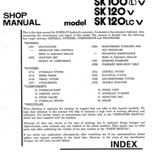 Kobelco Sk100-v, Sk100l-v, Sk120-v, Sk120lc-v Excavator Service Manual