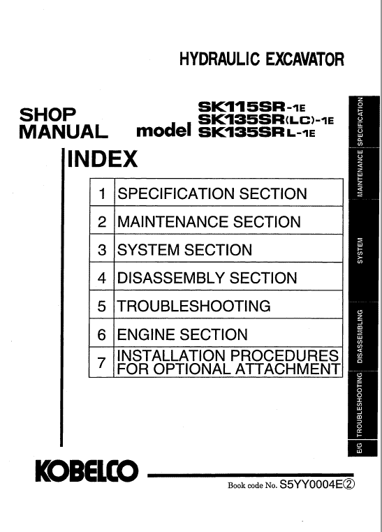 Kobelco Sk115sr-1e And Sk135sr-1e Excavator Service Manual