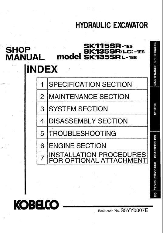 Kobelco Sk115sr-1e And Sk135sr-1e Excavator Service Manual