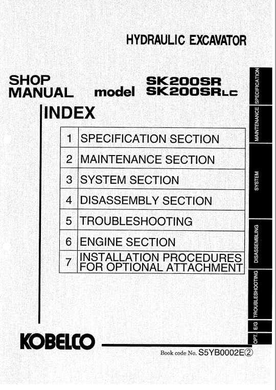 Kobelco Sk200sr And Sk200sr-lc Excavator Service Manual