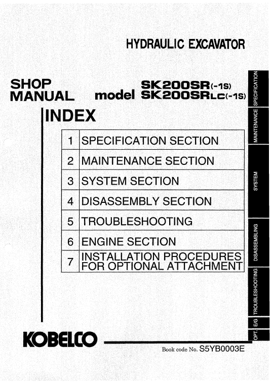 Kobelco Sk200sr And Sk200sr-lc Excavator Service Manual