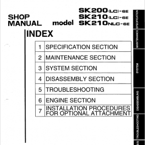 Kobelco SK200-6E, SK200LC-6E, SK210-6E, SK210LC-6E, SK210NLC-6E Excavator Service Manual