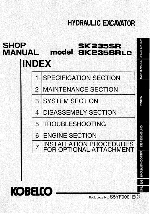 Kobelco Sk235sr And Sk235sr-lc Excavator Service Manual