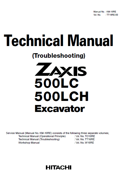 Hitachi Zx500lc And Zx500lch Excavator Service Manual