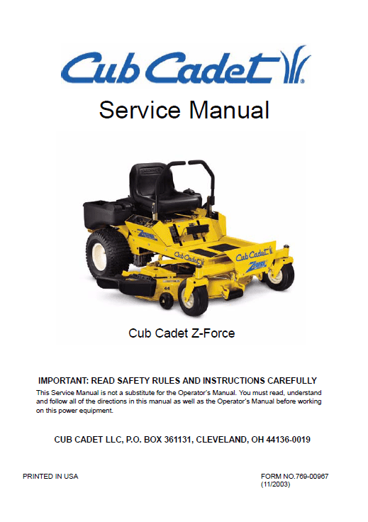 Cub Cadet Z-force Series (2003-2006) Service Manual