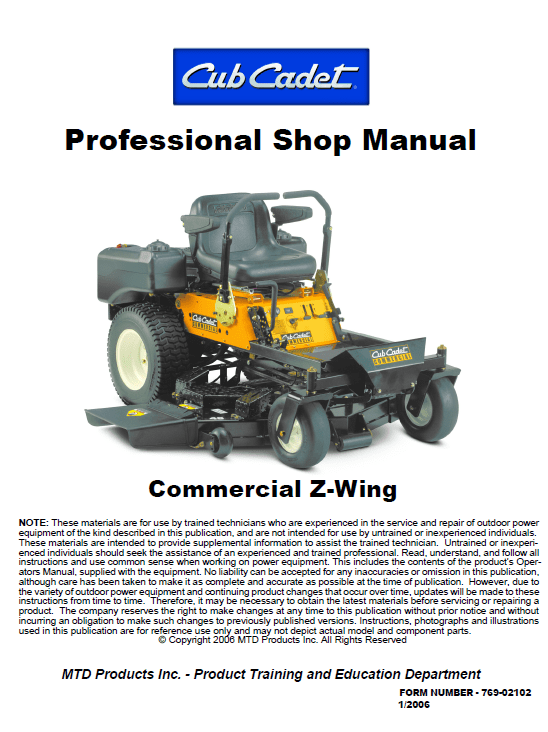 Cub Cadet Z-wing Series Service Manual