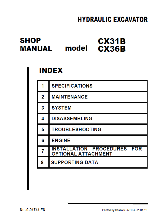 Case CX36B Excavator Service Manual