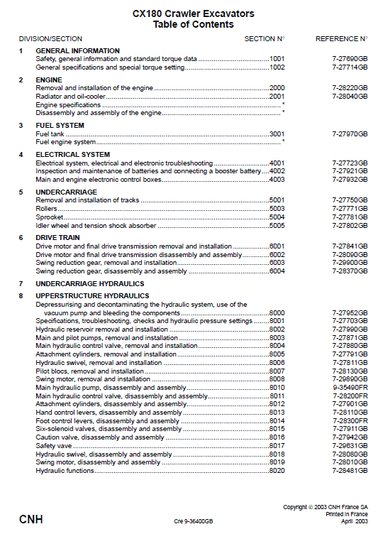 Case Cx180 Excavator Service Manual