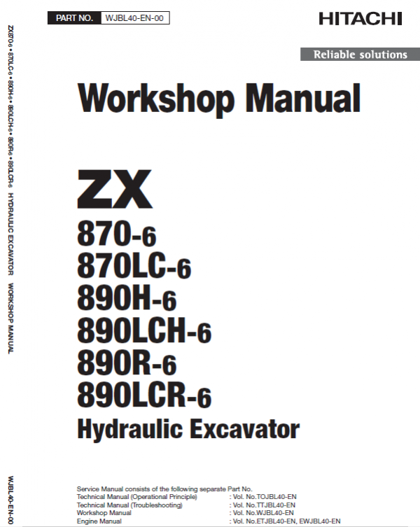 Hitachi Zx870-6 And Zx890h-6 Excavator Service Manual