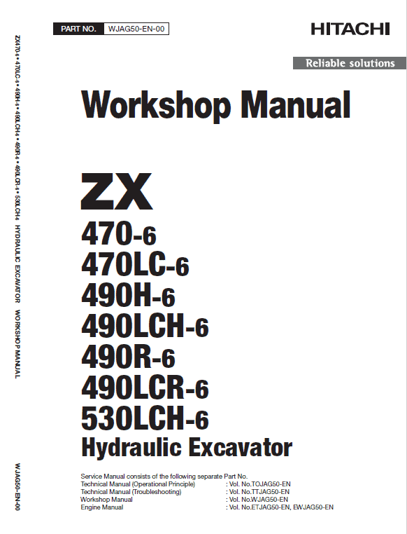 Hitachi Zx470-6, Zx490lch-6 And Zx530lch-6 Excavator Manual