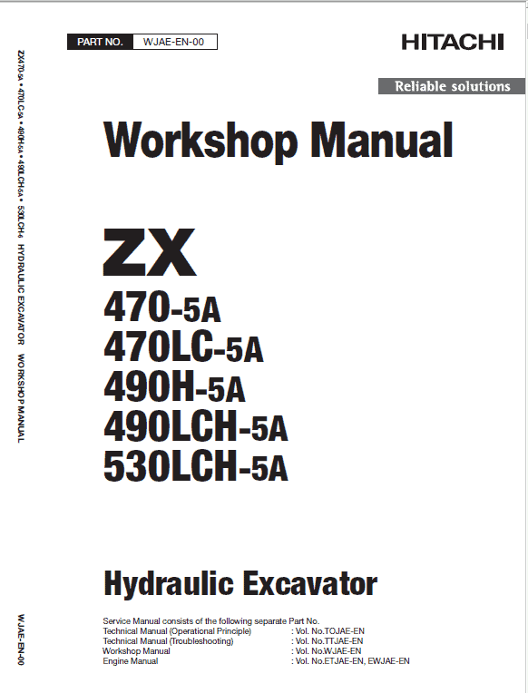 Hitachi Zx470-5a, Zx490lch-5a And Zx530lch-5a Excavator Manual