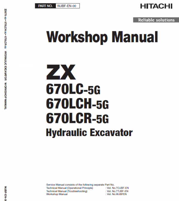 Hitachi Zx670lc-5g, Zx670lcr-5g And Zx670lch-5g Excavator Manual