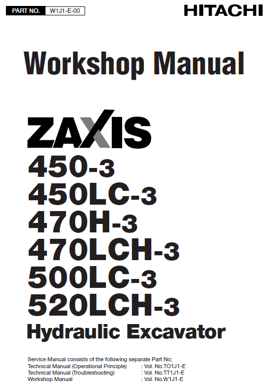 Hitachi Zx450-3, Zx470lch-3 And Zx520lch-3 Excavator Manual