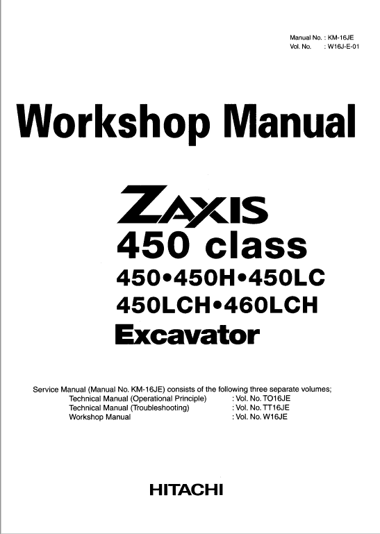 Hitachi Zx450 Class And Zx460lch Zaxis Excavator Manual