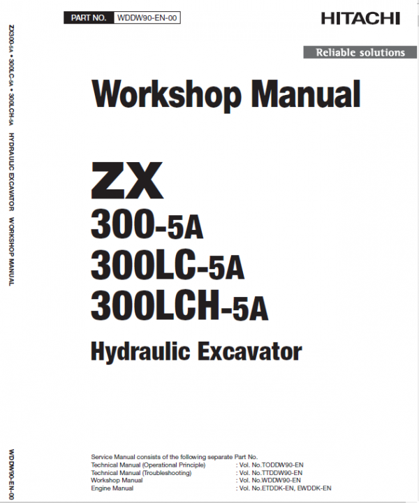 Hitachi Zx300-5a, Zx300lc-5a And Zx300lch-5a Zaxis Excavator Manual