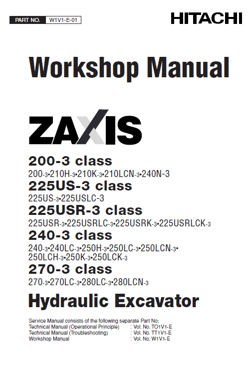 Hitachi Zaxis Zx200-3, Zx240-3 And Zx270-3 Excavator Manual