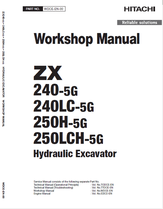 Hitachi Zx240-5g, Zx240lc-5g And Zx250lch-5g Excavator Manual