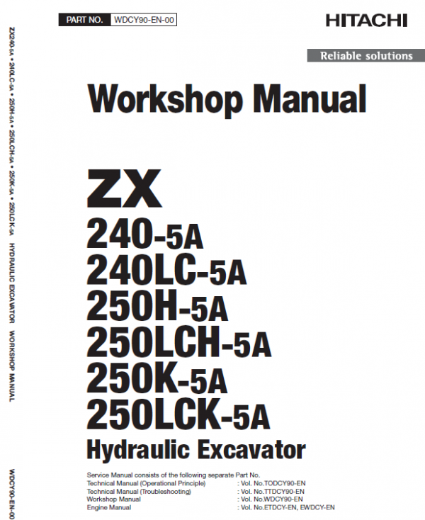 Hitachi Zx240-5a, Zx240lc-5a And Zx250lch-5a Excavator Manual