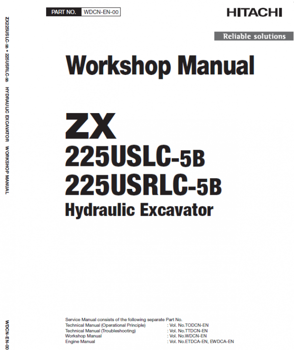 Hitachi Zx225uslc-5b And Zx225usrlc-5b Zaxis Excavator Manual