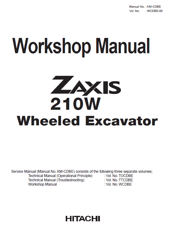 Hitachi Zx210w Zaxis Excavator Manual