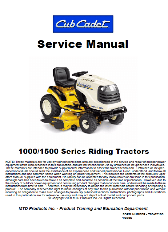 Cub Cadet 1000 And 1500 Series Service Manual