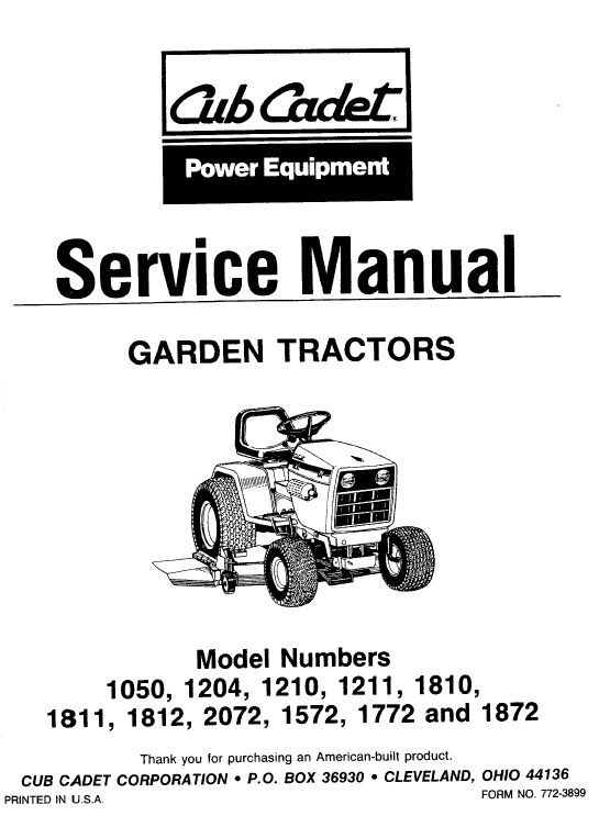 Cub Cadet 1050, 1204, 1210 And 1211 Service Manual