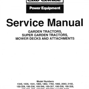 Cub Cadet 1860, 1862 And 1882 Service Manual