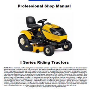 Cub Cadet I Series Riding Tractors Service Manual