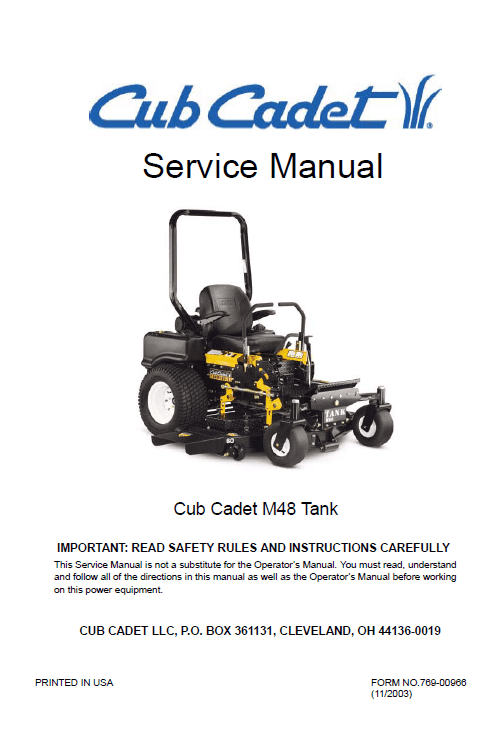 Cub Cadet M48 Tank Mower Service Manual