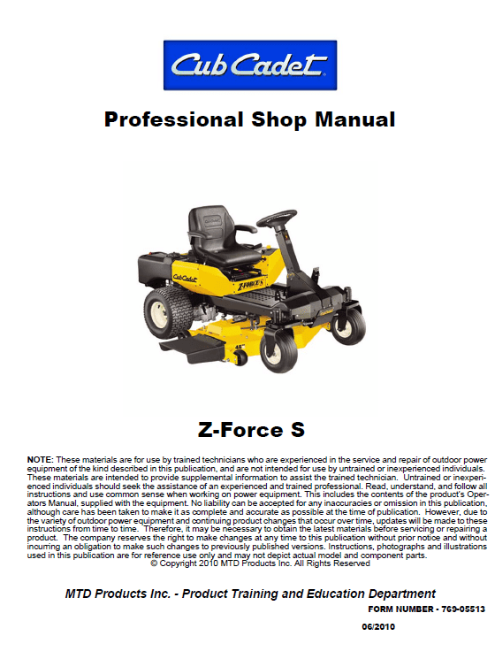 Cub Cadet Z-force S Series (2010) Service Manual