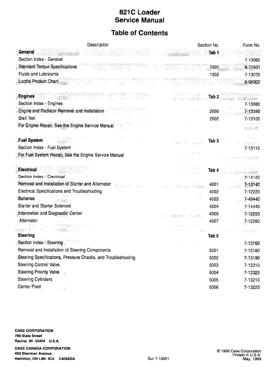 Case 821c Loader Service Manual