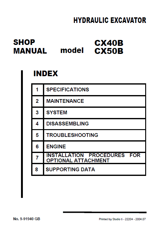 Case Cx40b And Cx50b Excavator Service Manual