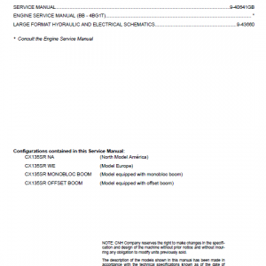 Case Cx135sr Excavator Service Manual