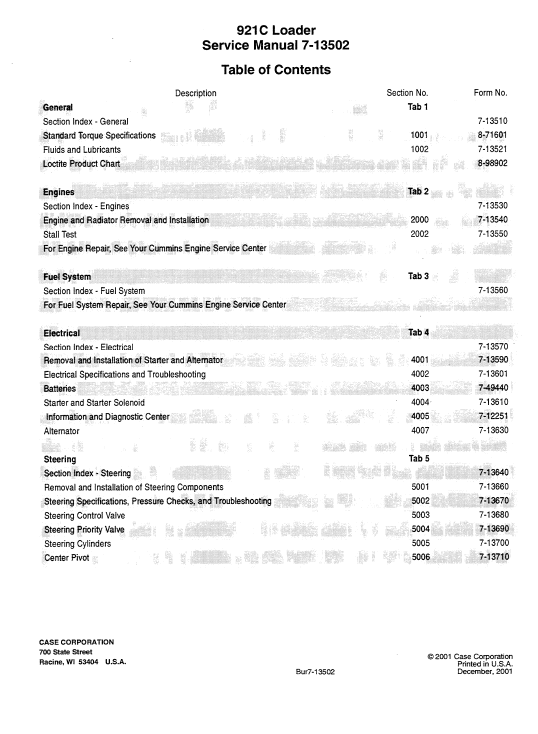 Case 921c Loader Service Manual