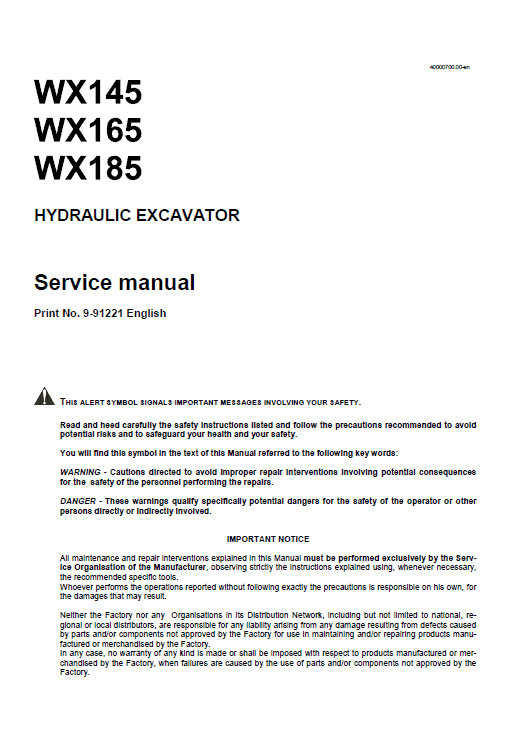 Case Wx145, Wx165 And Wx185 Excavator Service Manual