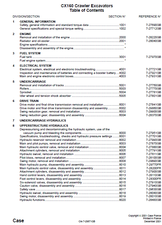 Case Cx160 Excavator Service Manual