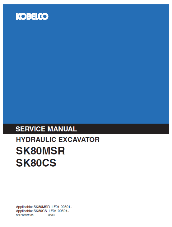 Kobelco Sk80msr, Sk80cs Excavator Service Manual