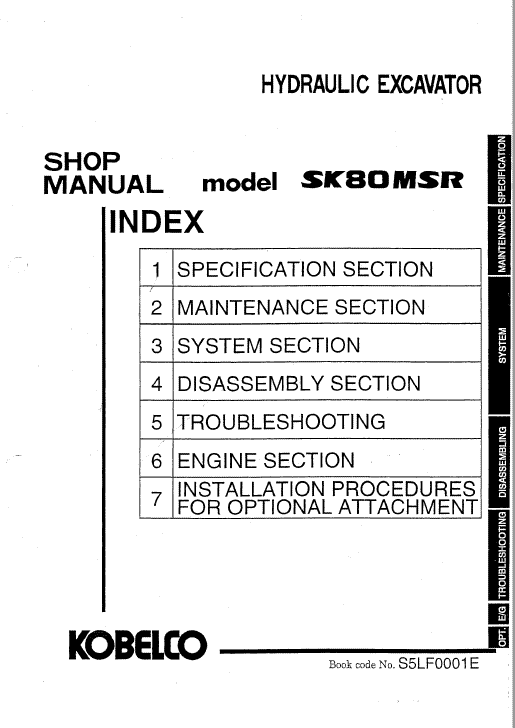 Kobelco Sk80msr, Sk80cs Excavator Service Manual