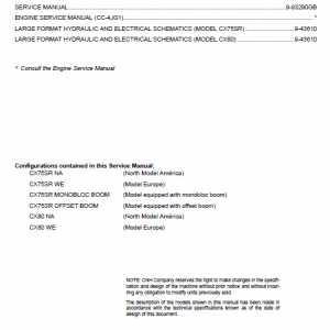 Case Cx75sr And Cx80 Excavator Service Manual